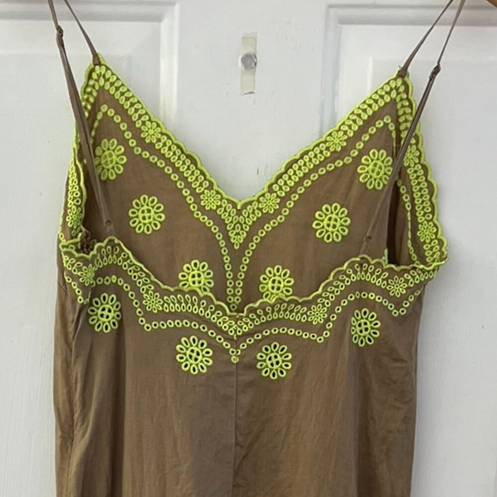 Zara Woman's 100% Linen Brown Embroider Flowers Eyelets Summer Maxi Dress Sz med - Picture 5 of 9